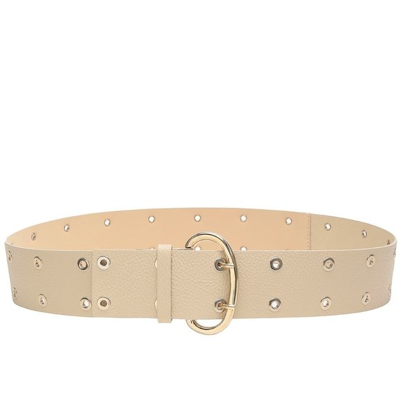 Wide Adjustable Belt Off-White Leather Eyelets - Picture 1 of 11